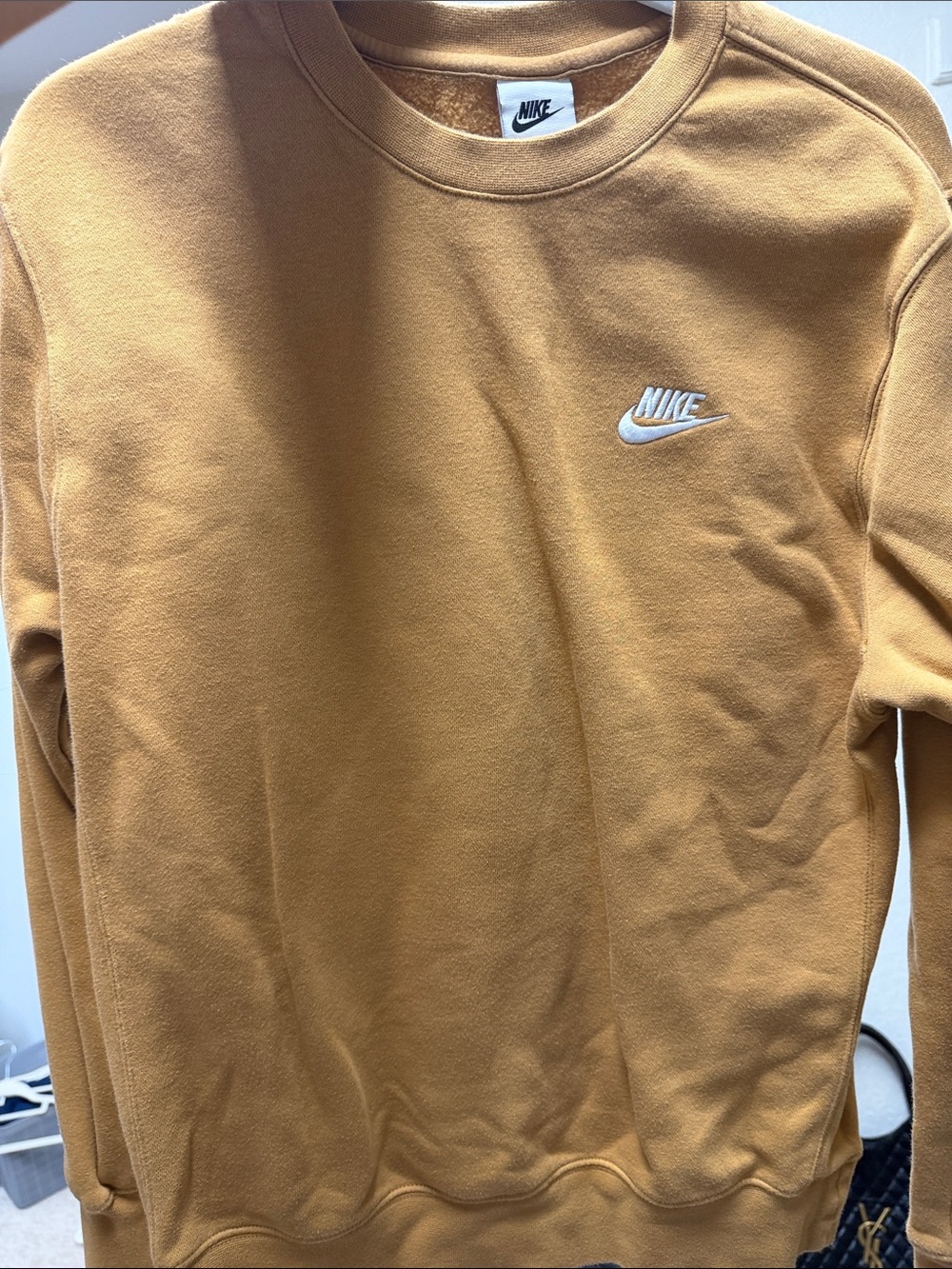 Nike Men’s Crewneck Sweatshirt in Mustard Yellow with White Logo